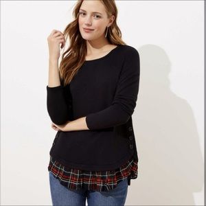 Plaid trim sweater blouse